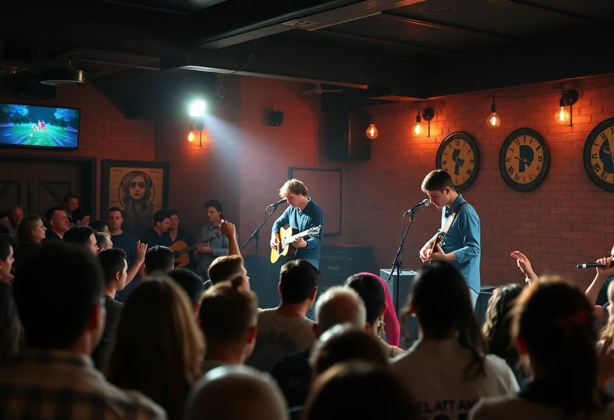 Scott Carney and Parker Gispert performing live on stage.