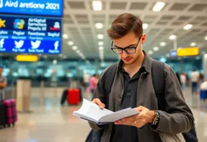 Traveler completing social media disclosures at airport