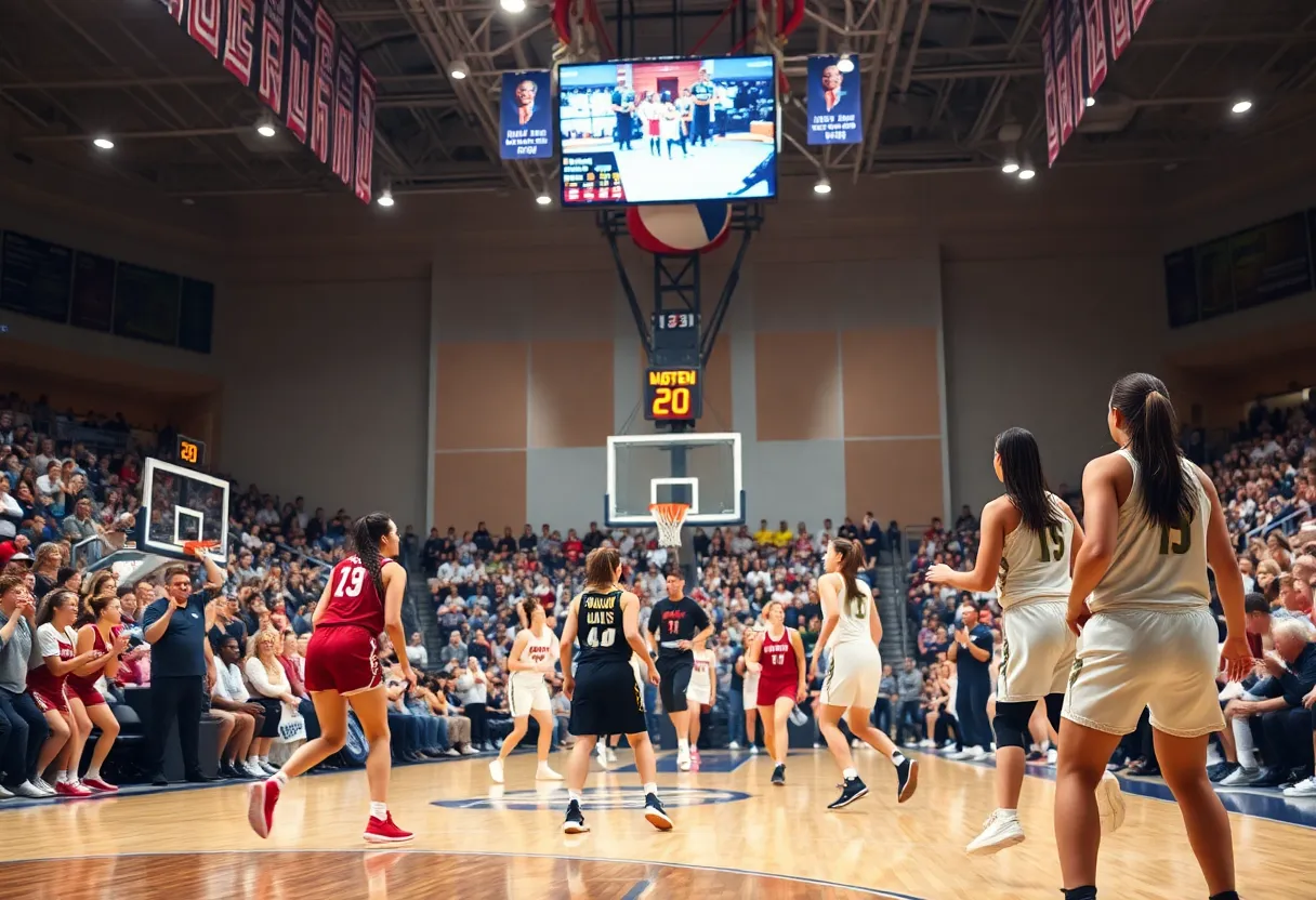 South Carolina women's basketball team competing against Louisville