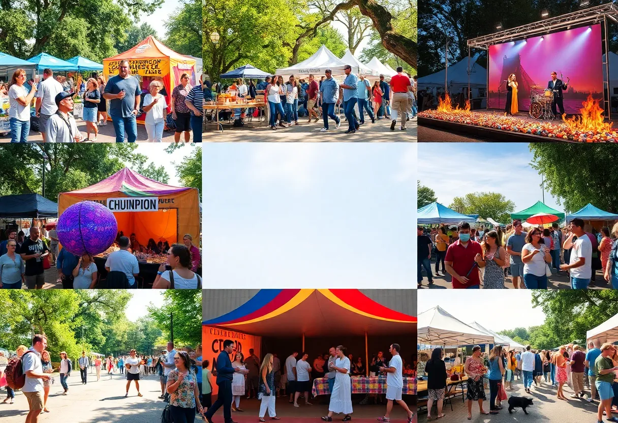 Collage of Southern events including food festivals, concerts, and art shows