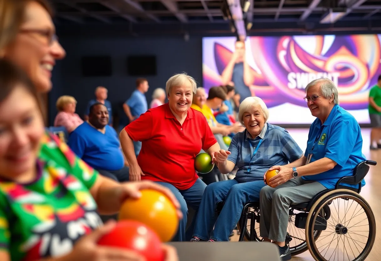 A scene from the Special Olympics Kentucky Bowling Tournament featuring athletes competing.