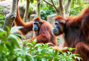 Two Sumatran orangutans, Sumagu and Kera, in their new habitat at the Louisville Zoo.