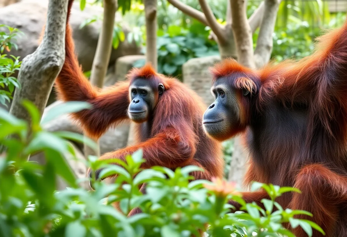 Two Sumatran orangutans, Sumagu and Kera, in their new habitat at the Louisville Zoo.
