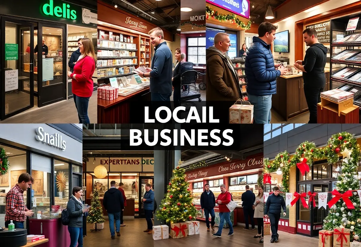 Collage of small businesses and holiday decorations