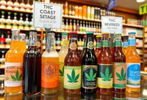 THC-infused beverages displayed in a retail store