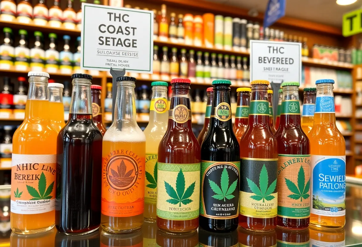 THC-infused beverages displayed in a retail store