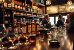 Interior of The Vault whiskey bar showcasing rare bottles and a cozy atmosphere