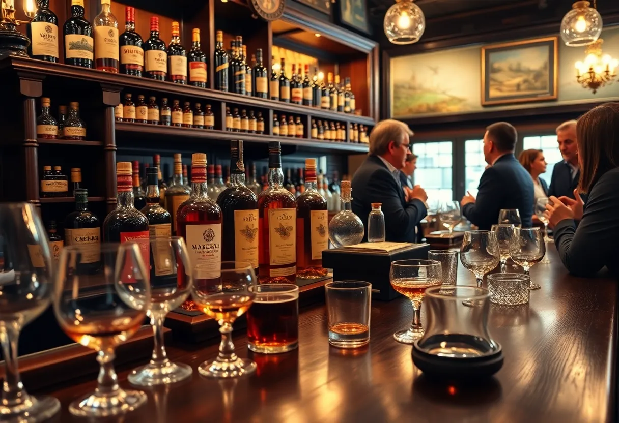 Interior of The Vault whiskey bar showcasing rare bottles and a cozy atmosphere