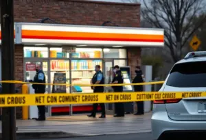 Exterior view of a Thorntons convenience store with police presence.