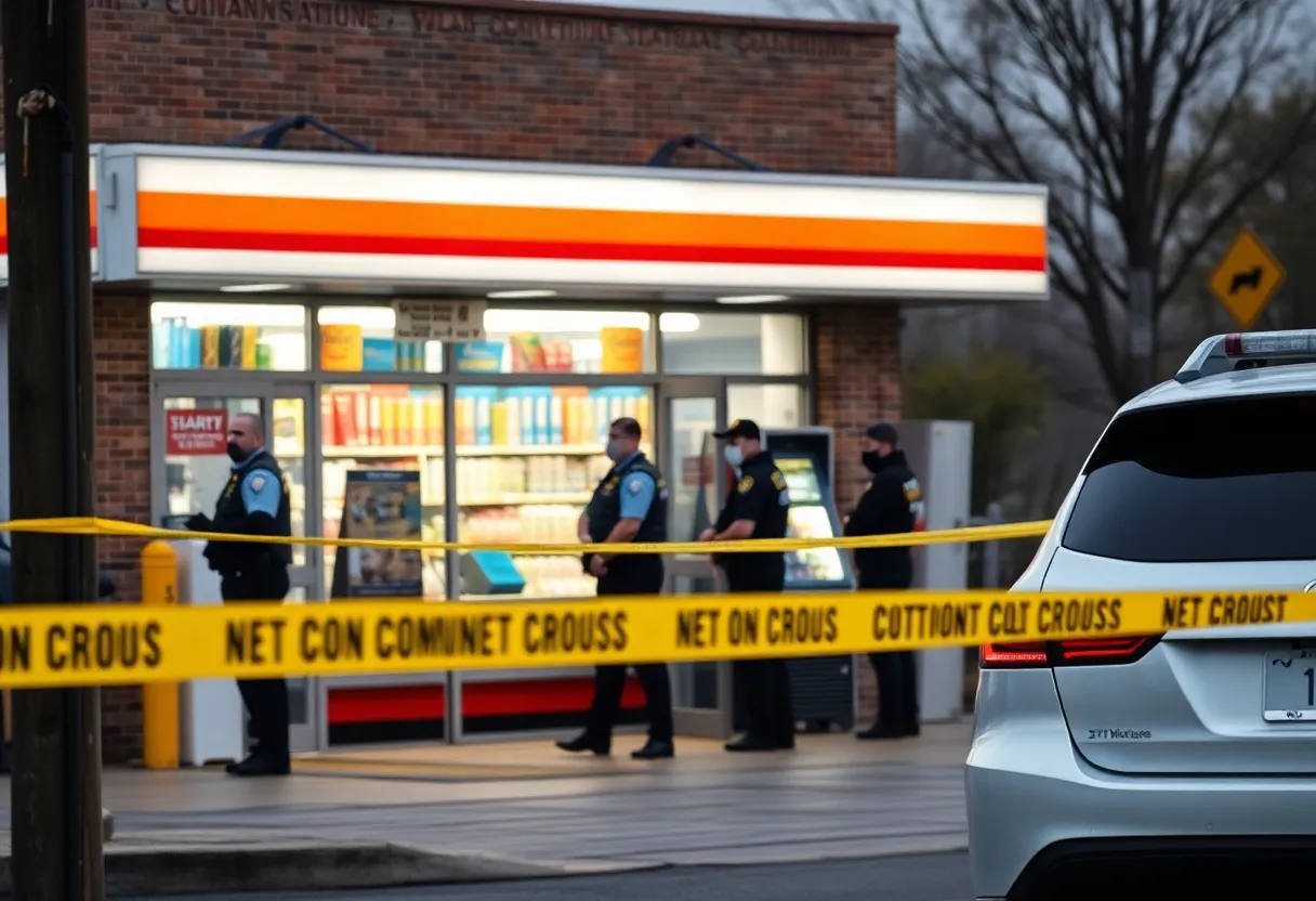 Exterior view of a Thorntons convenience store with police presence.