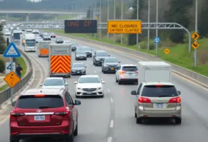 Traffic congestion on I-65 South due to lane closures for bridge repair