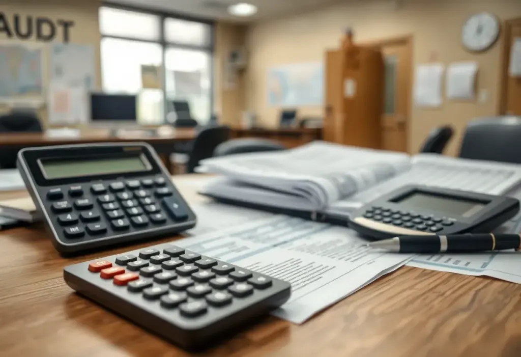 Office setup with financial documents representing union audits