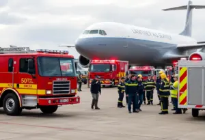 Emergency response teams working together at the site of the UPS plane crash.
