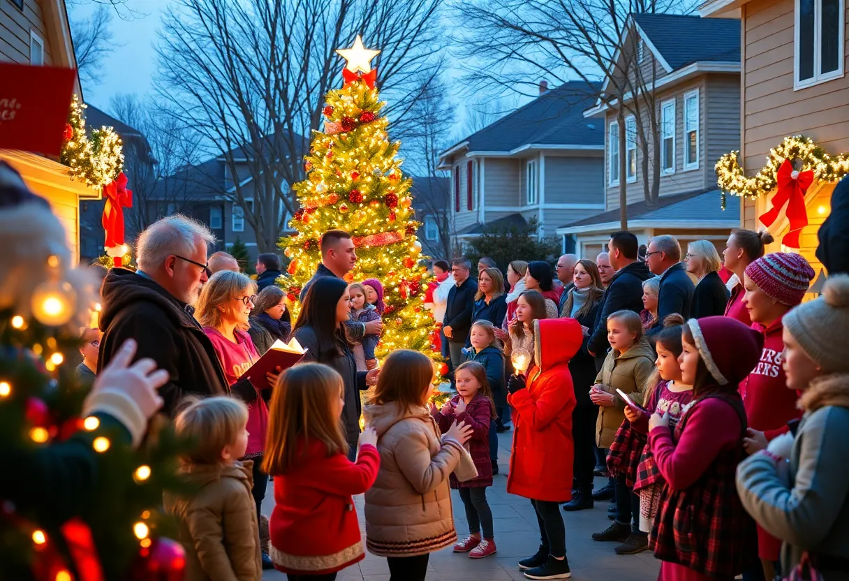 Families enjoying the Light Up event in Valley Station with Christmas decorations