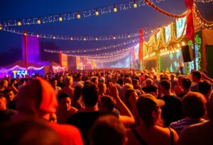 Crowds at a lively music festival with energetic performances