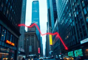 An abstract depiction of Wall Street's financial decline focusing on technology stocks.