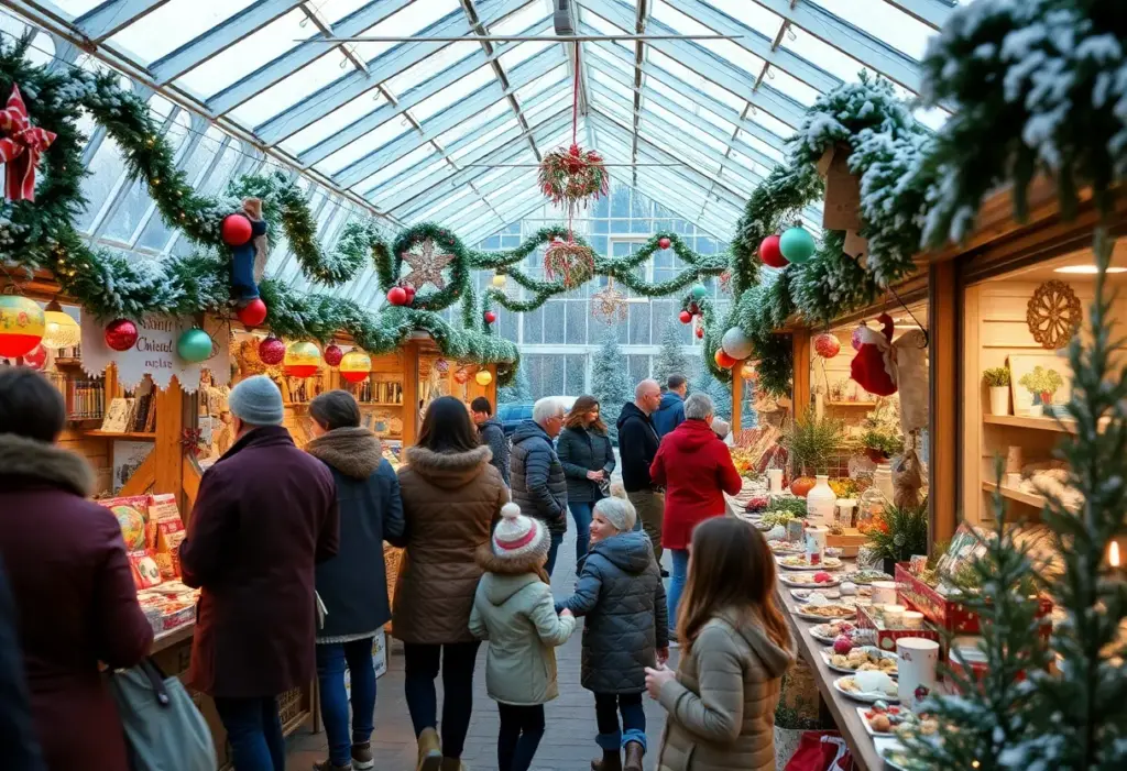 Celebrating at Wallitsch Gardens Winter Festival with decorations and families