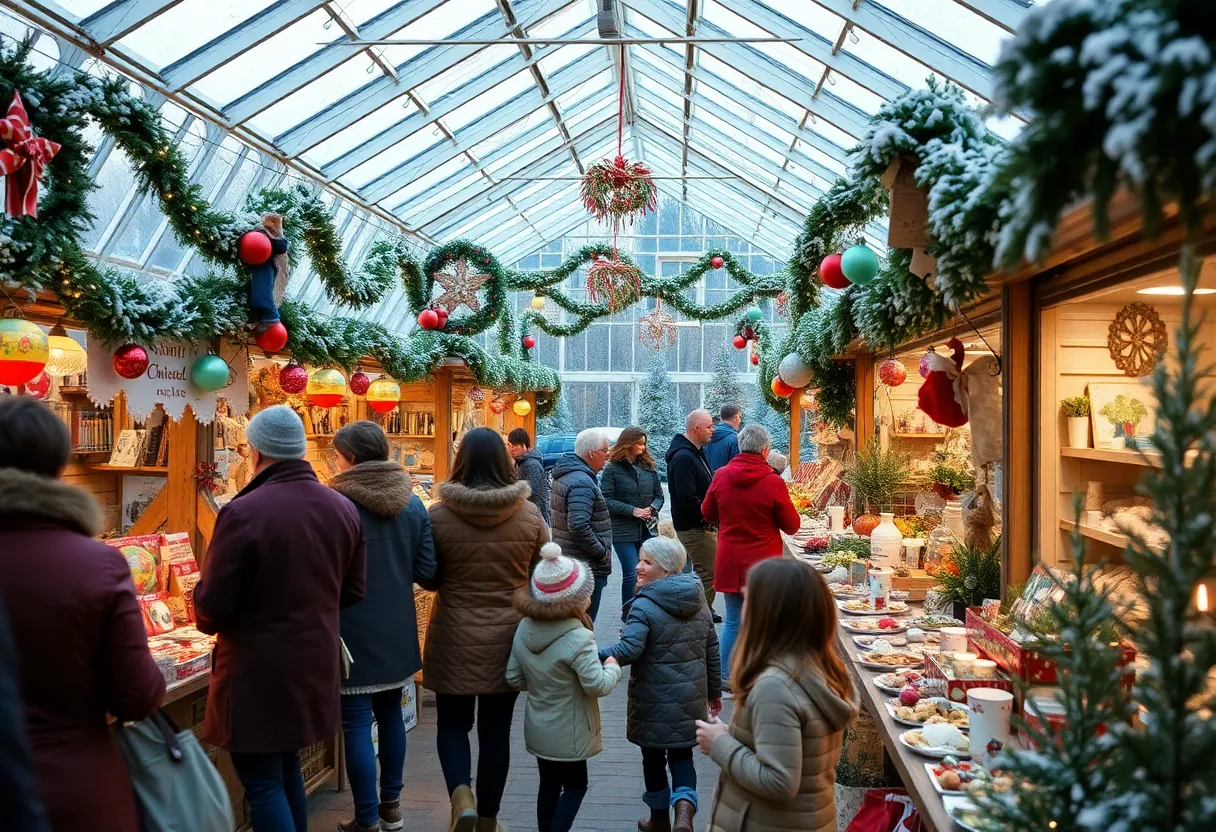 Celebrating at Wallitsch Gardens Winter Festival with decorations and families