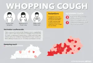 Infographic on whooping cough cases and vaccination.