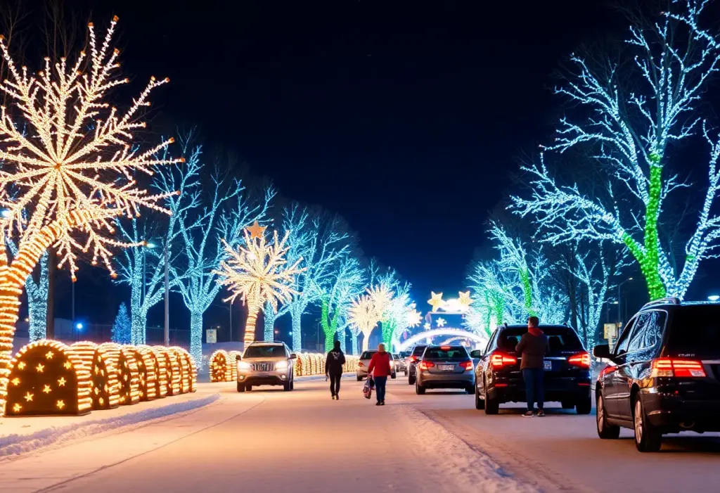 Shawnee Park decorated with holiday lights during Winter Wonderland event