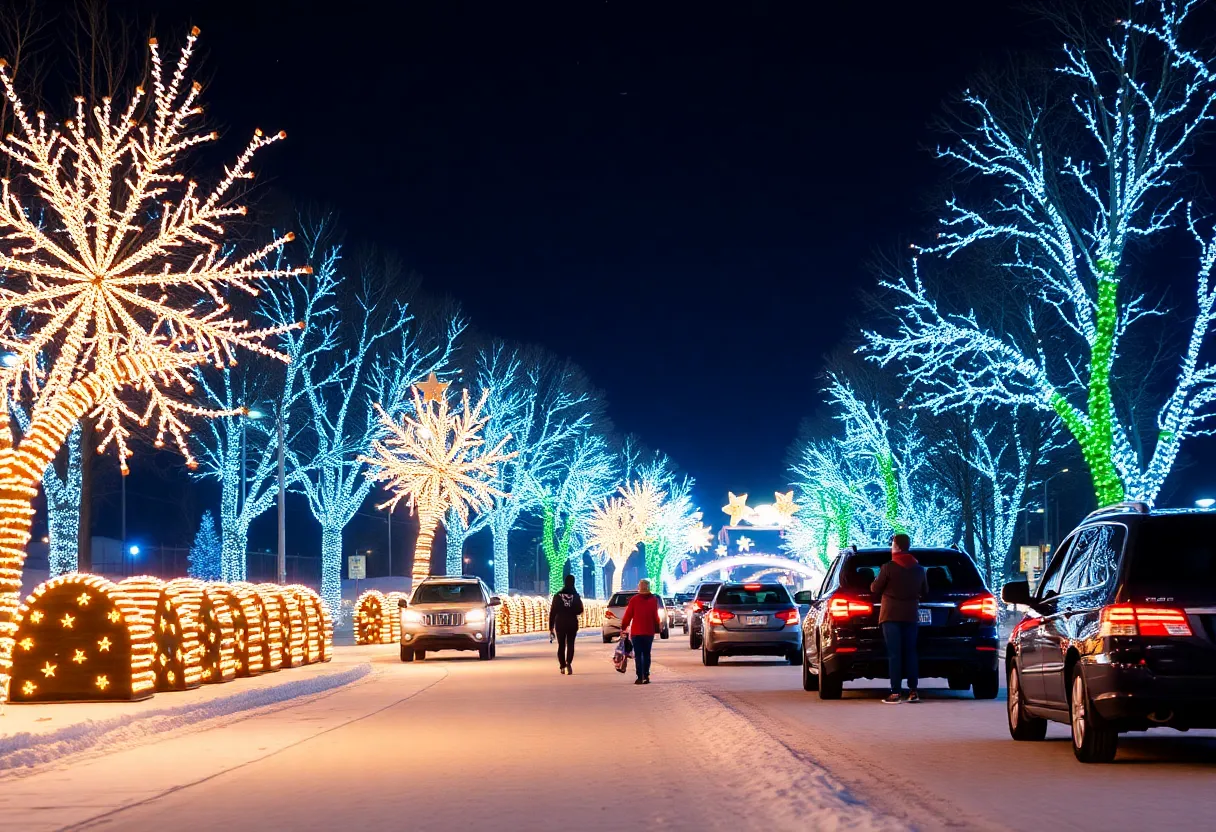 Shawnee Park decorated with holiday lights during Winter Wonderland event