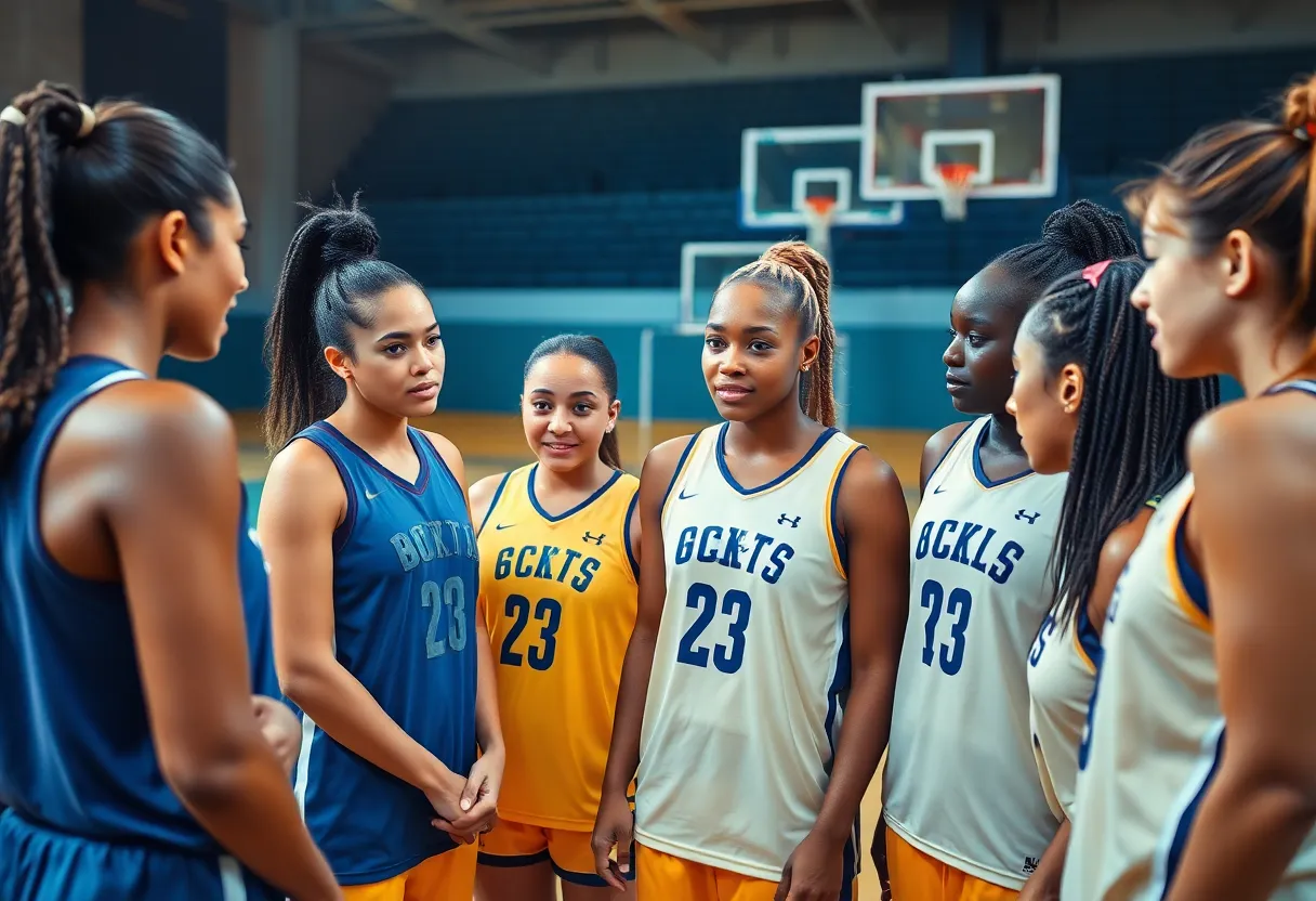 Female basketball players discussing strategies during WNBA negotiations