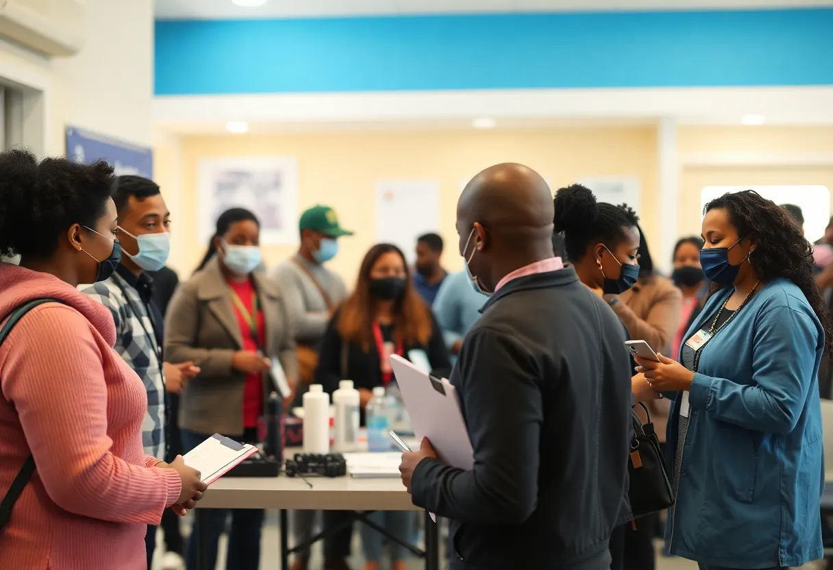 Community members participating in free HIV testing at Volunteers of America event.