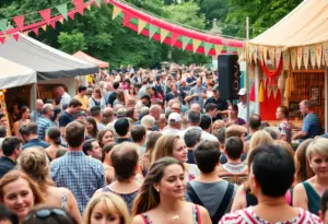 A lively community festival with music performances and festive stalls in Louisville.