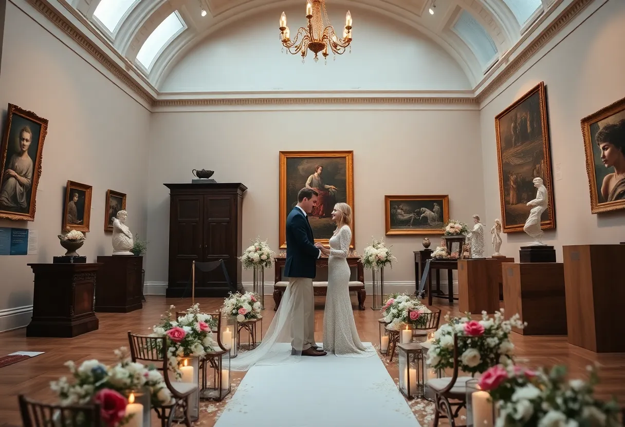 Couple exchanging vows at an affordable museum wedding in Louisville