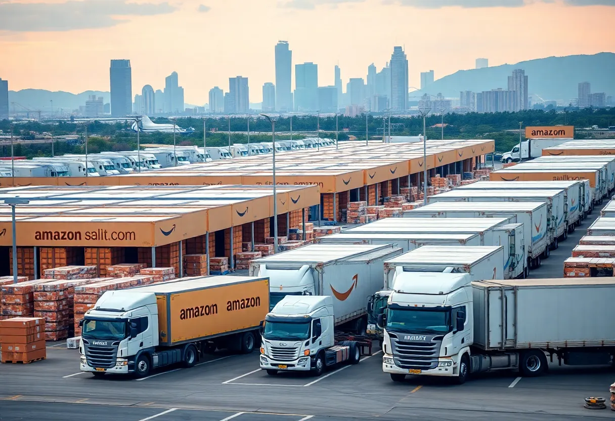 Exterior view of Amazon distribution center in Louisville, Kentucky