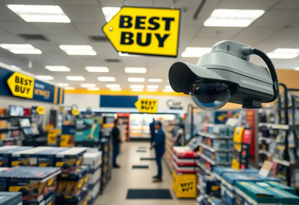 Interior view of a Best Buy store with products on display