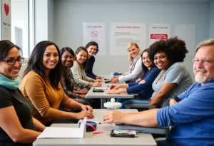 Individuals donating blood at a donation center in Kentucky.