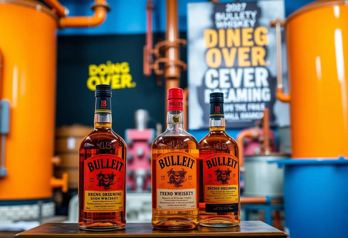Bulleit whiskey bottles with marketing materials