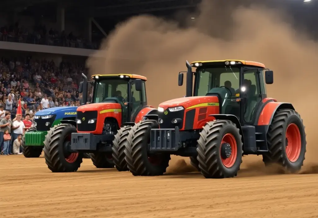 Tractors competing in the Championship Tractor Pull at Freedom Hall, Louisville, KY.