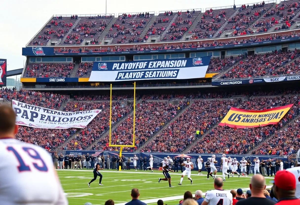 Fans at a college football playoff game