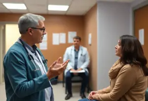 Medical professional discussing colorectal cancer screening with patients