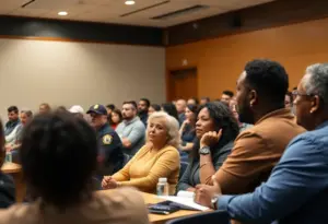 Citizens participating in a discussion about police reform