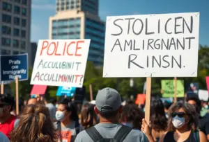 Protesters holding signs for police accountability