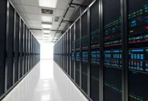 A modern data center filled with server racks designed for SMBs