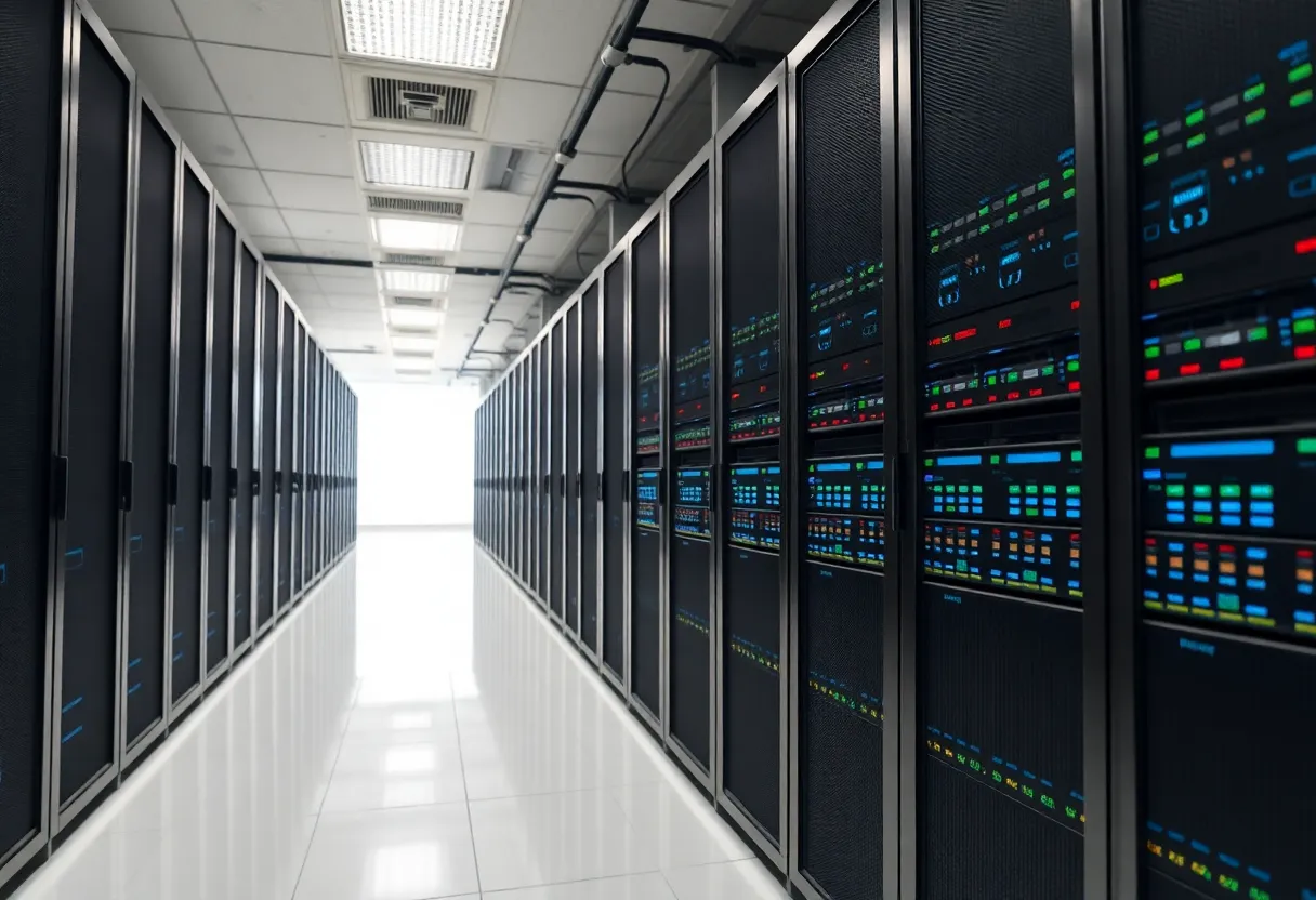 A modern data center filled with server racks designed for SMBs