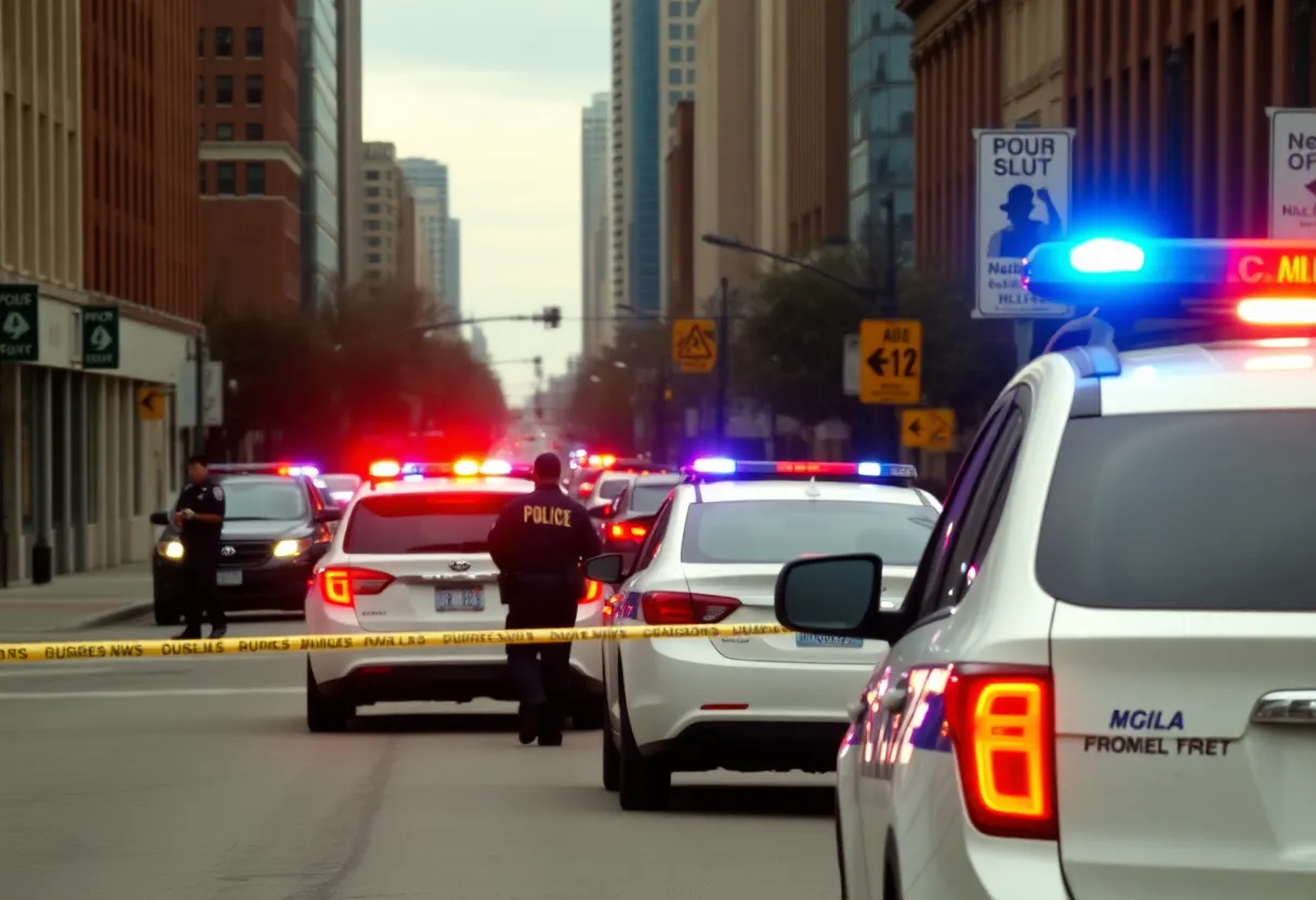 Crime scene in downtown Louisville with police presence