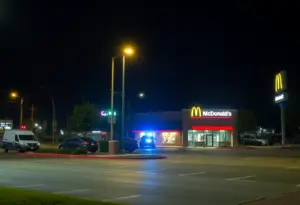Police at a McDonald's in downtown Louisville after a shooting incident.