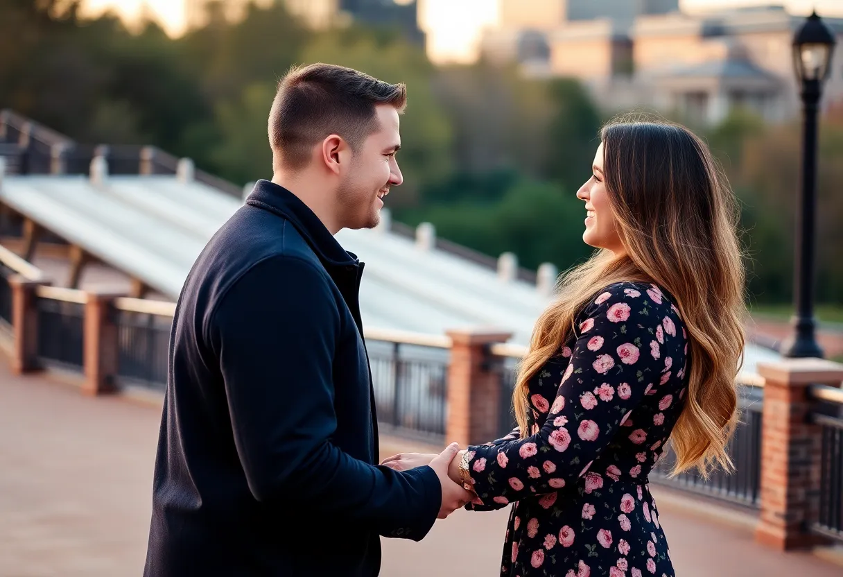 Celebration of engagement in Louisville by a couple at a scenic location