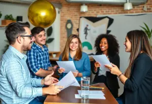 Entrepreneurs preparing for a casting call with their innovative business ideas.