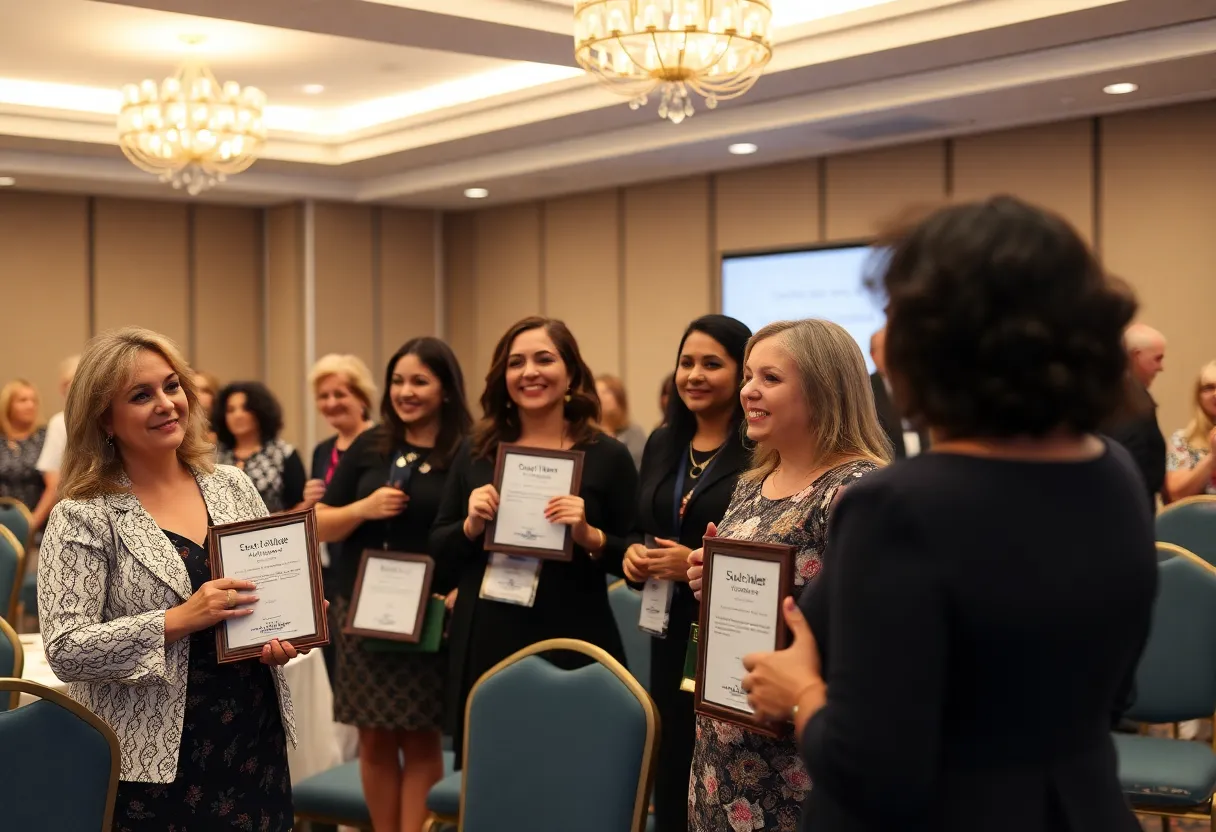 Women entrepreneurs at a ceremony receiving awards