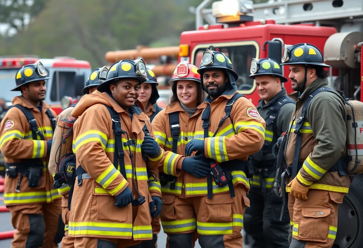 Firefighters collaborating during an emergency response