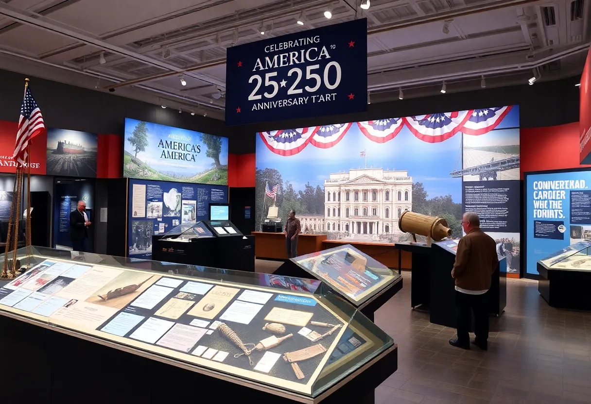 Interactive exhibit at Frazier Museum showcasing America's 250th anniversary celebrations.