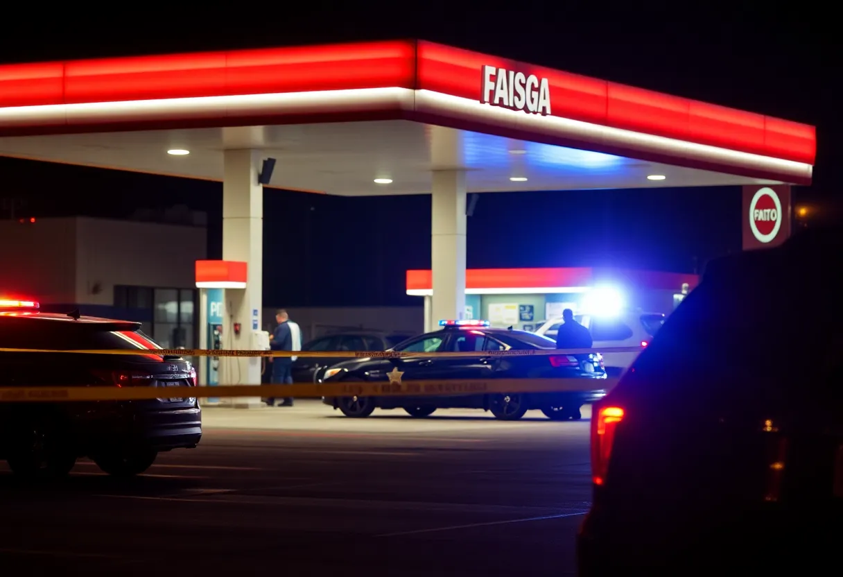 Police investigations at a gas station