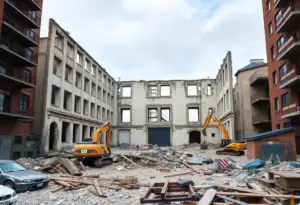 Demolition equipment at the former Givaudan Sense Colour plant site
