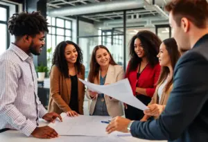 Entrepreneurs discussing in an office